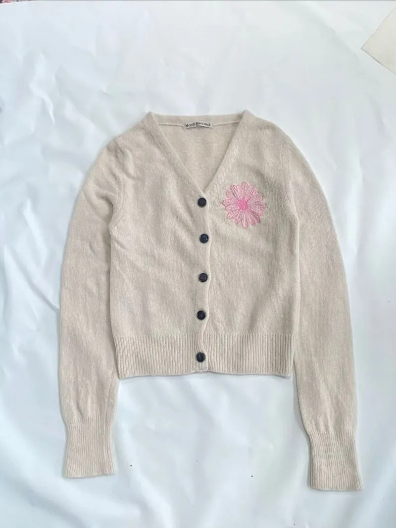 MARDI MERCREDI RACCOON BLENDED CARDIGAN V NECK IVORY PINK photo 1