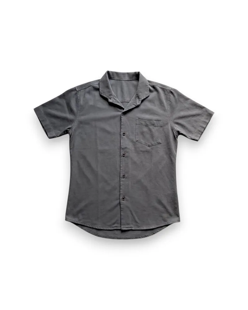 Kemeja Unbrand Basic Open Collar One Pocket Grey Shortsleeve photo 1