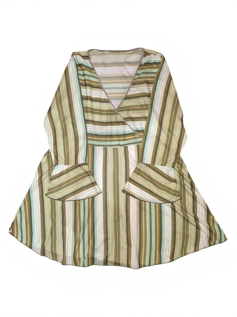 Fairycore y2k green striped top v-neck & bell sleeves photo 1
