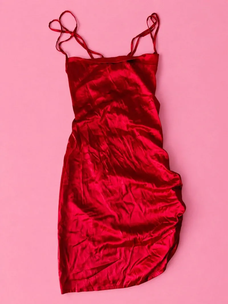 Lingerie Red Silk Satin Backless Nightgown photo 1