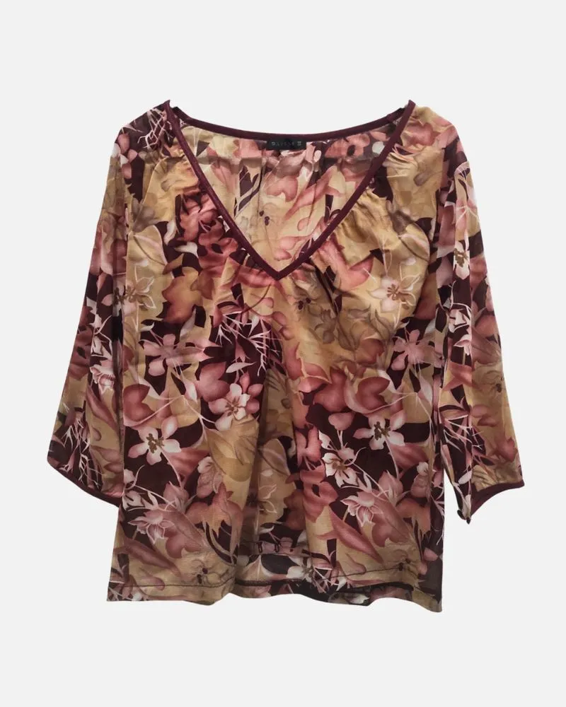 Floral mesh V-neck top photo 1