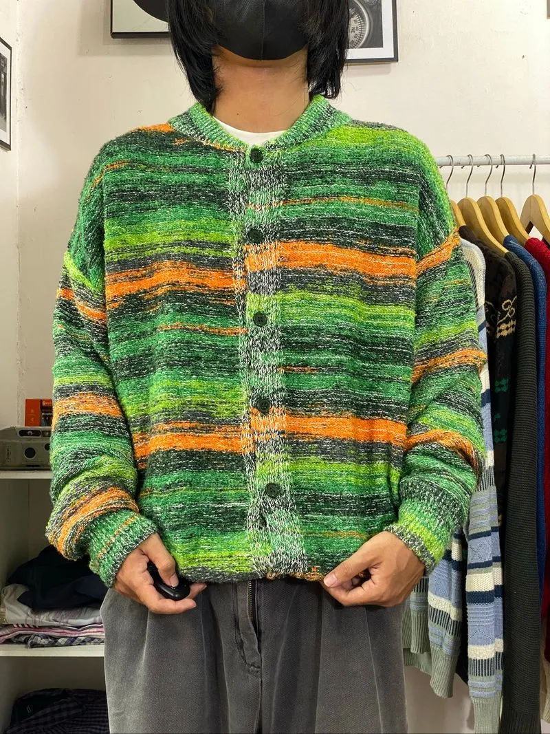 Knitwear Cardigan button stripe green orange Fashion photo 1