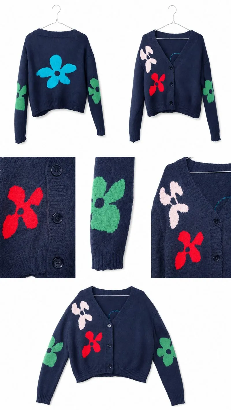 Cardigan knit navy flower photo 1