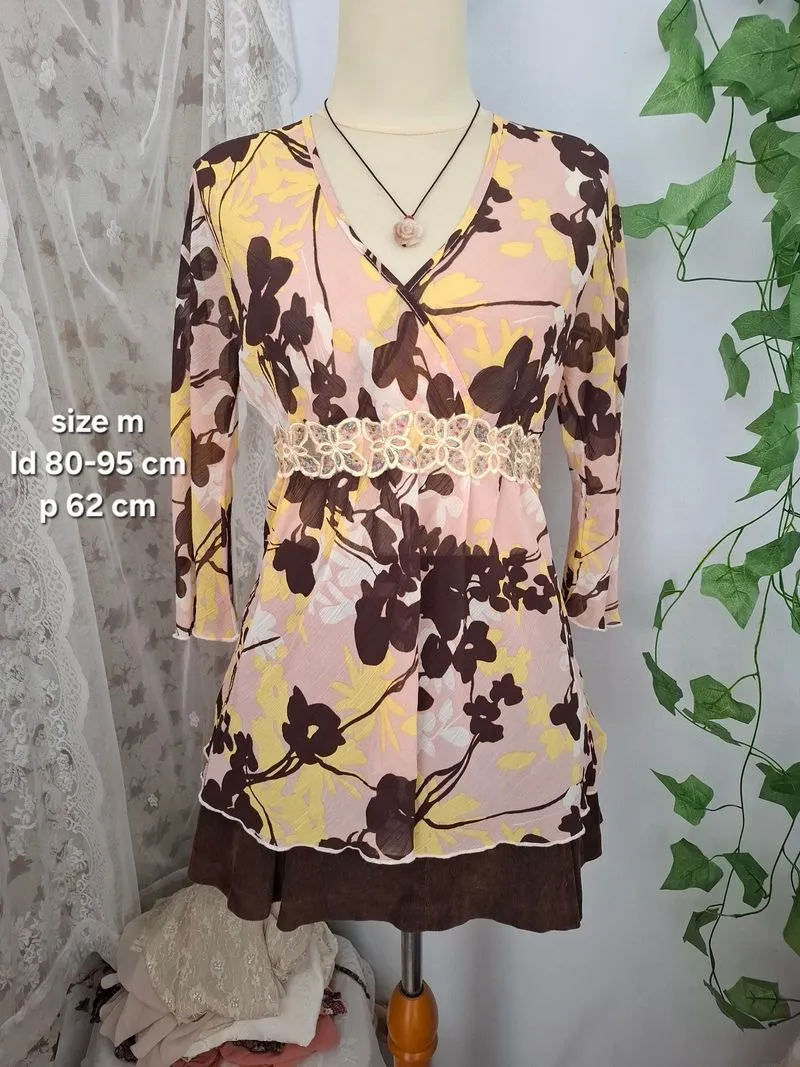 Babydoll floral yellow pink top photo 1