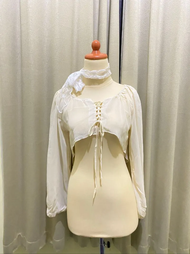 Sheer Cream Lace-Up Crop Outer photo 1