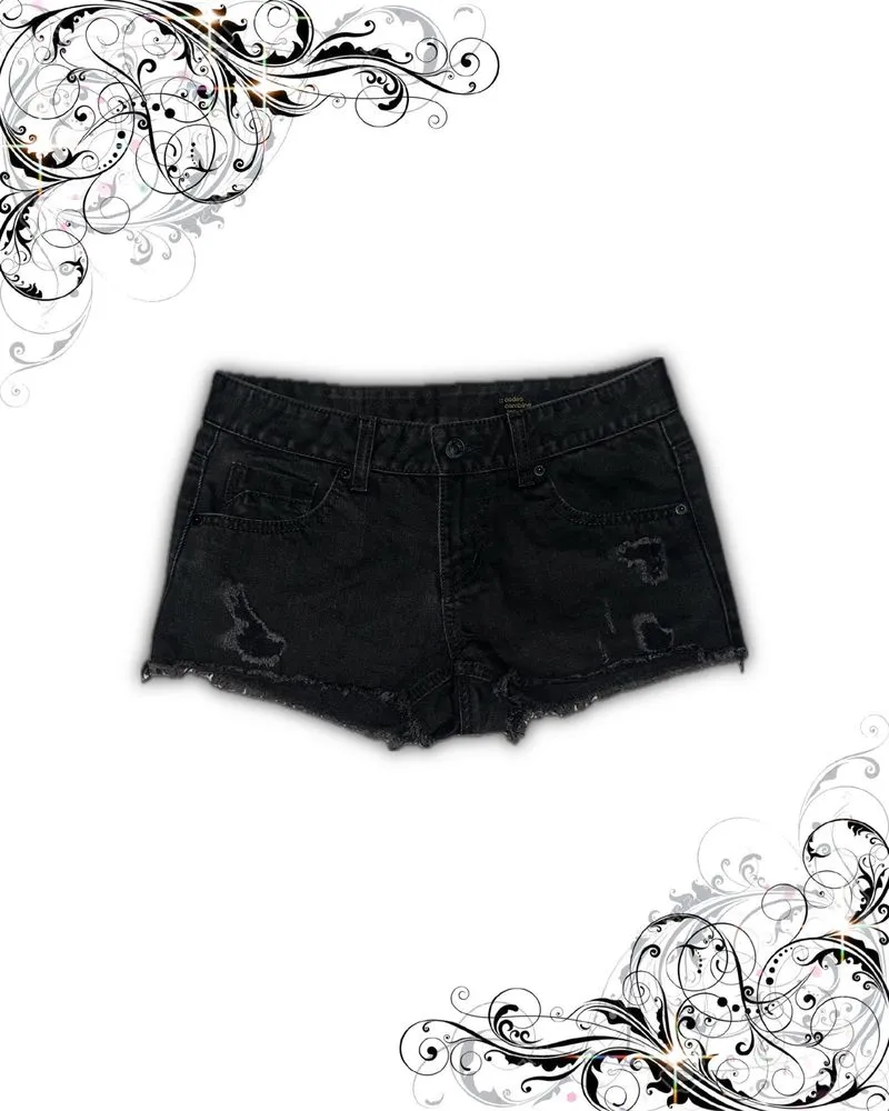 Non-stretch black ripped hotpants photo 1