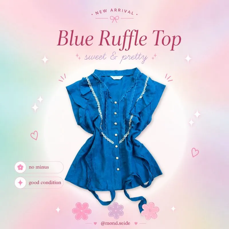 BLUE RUFFLE TOP photo 1