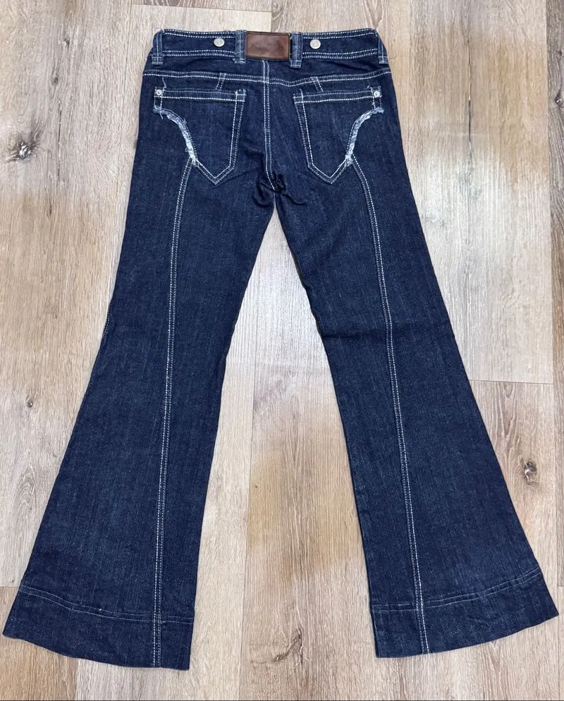 ♡✧ Pink Papillon Deep Indigo Mid Waist Flare Jeans photo 1