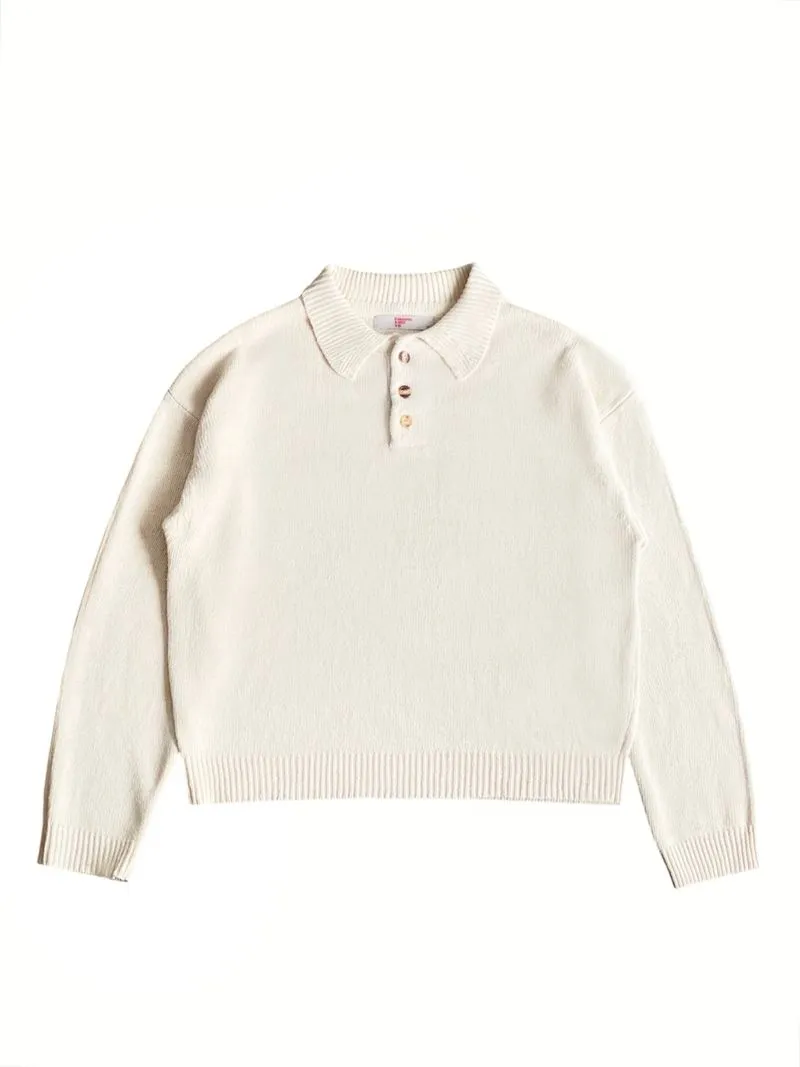 8 SECONDS boxy fit wool blend knitted l/s polo sweater cream photo 1