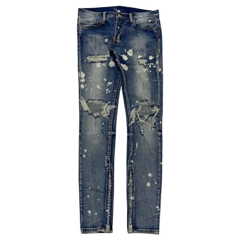 MNML DISTRESSED RIPPED SKKINNY DENIM JEANS LONG PANTS | CELA photo 1
