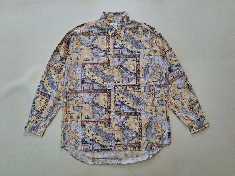 KEMEJA VINTAGE MOTIF PETA DUNIA ORIGINAL 100% photo 1