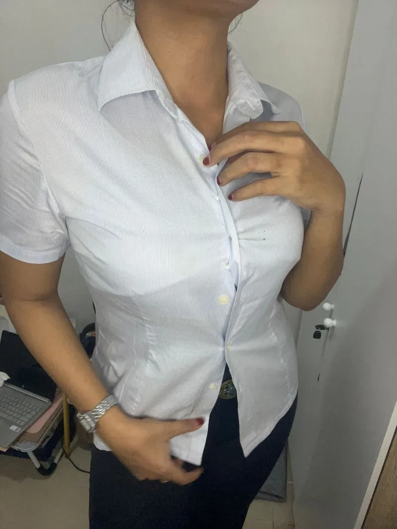 Kemeja lengan pendek kemeja wanita warna putih biru photo 1