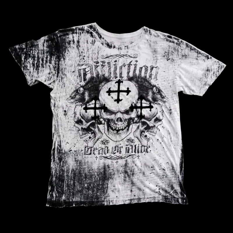 ⚜️ Affliction "Dead or Alive" Skull & Rat Grunge Graphic Tee photo 1