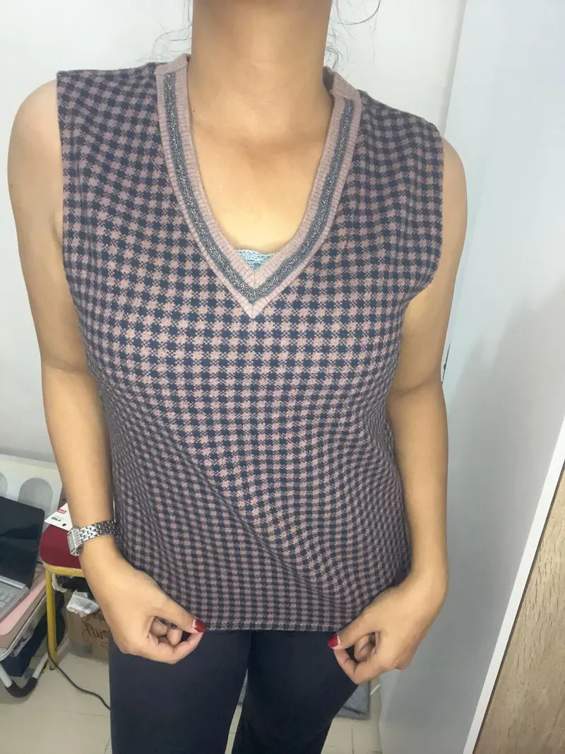 Vest wanita Vneck warna coklat photo 1
