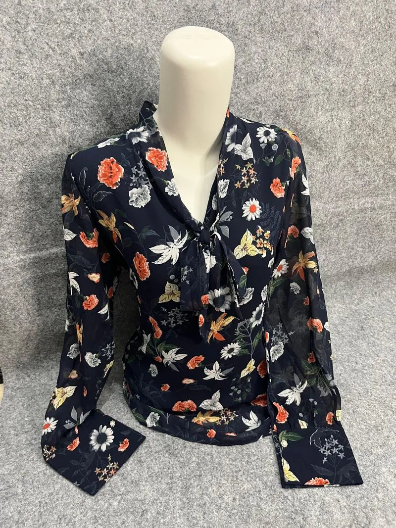 Flowery blouse wanita atasan baju wanita warna navy photo 1