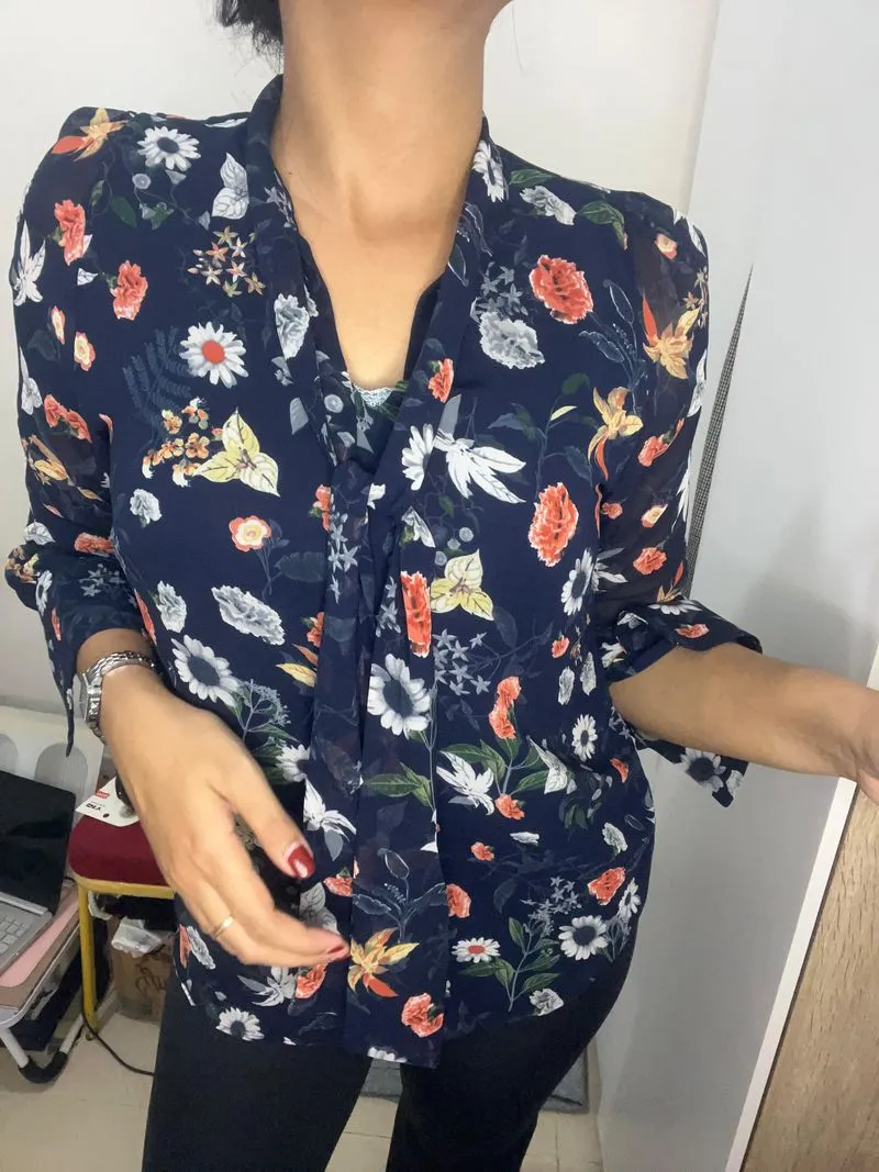 Flowery blouse wanita atasan baju wanita warna navy photo 1