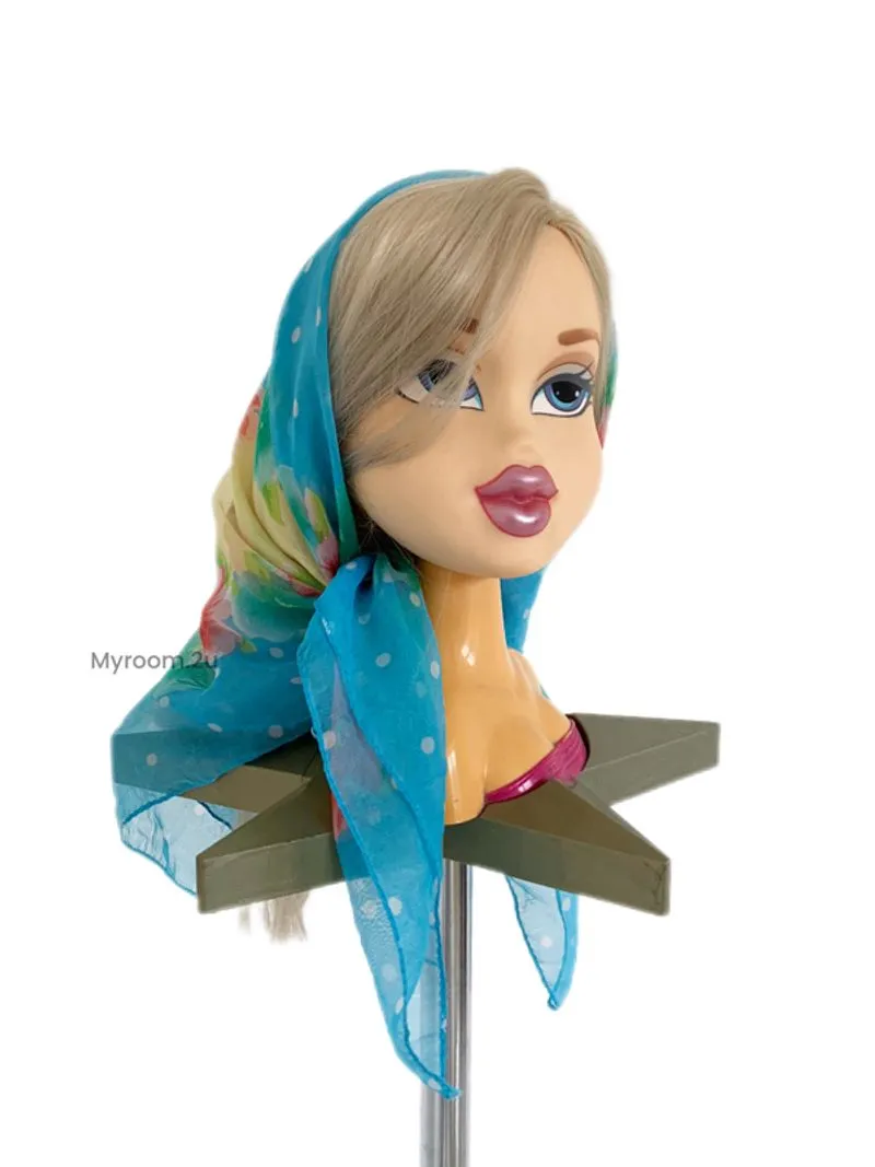 Vibrant blue polka dot & floral scarf  photo 1