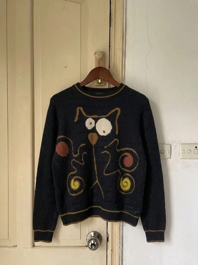 Sweater Korean Pattern Warm Art Cat Knitted photo 1
