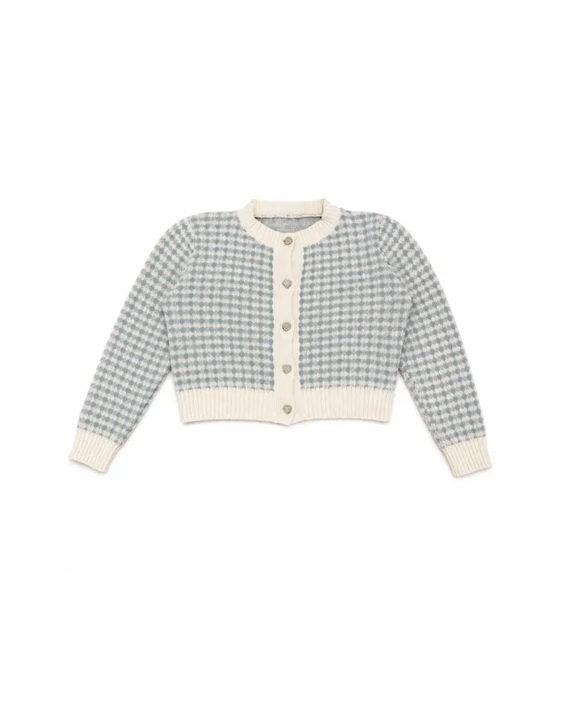 Cardigan Knit Crop Houndsthooth Blue Cream photo 1