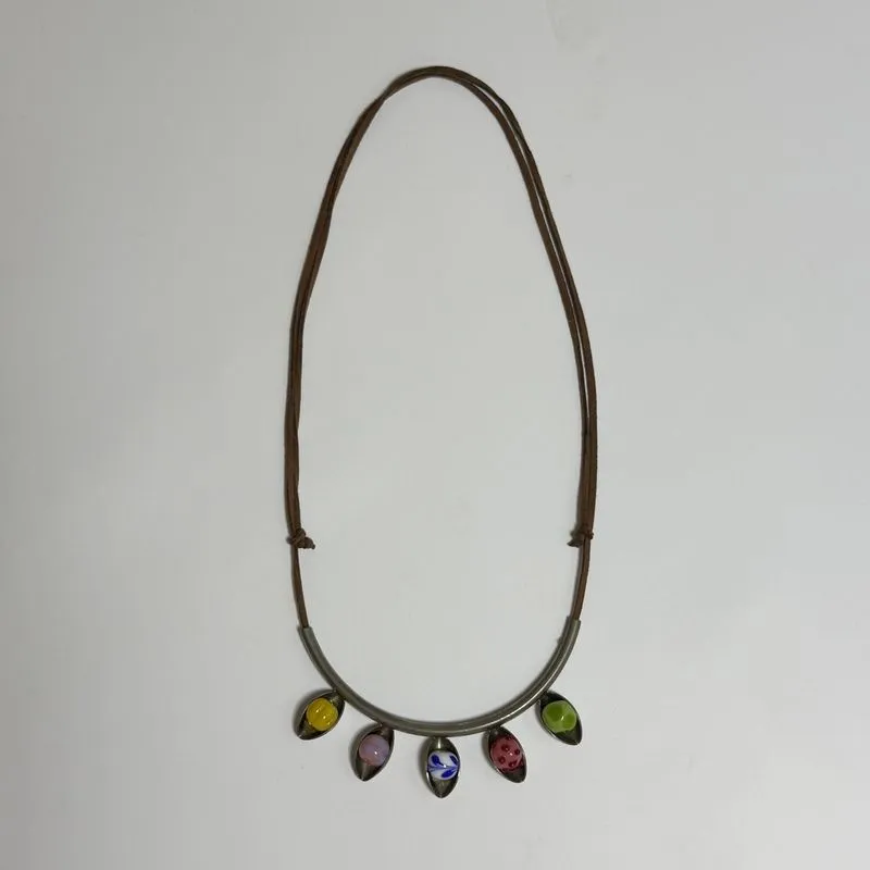 Vintage Murano Glass Beads Bohemian Suede Tie Necklace Boho photo 1