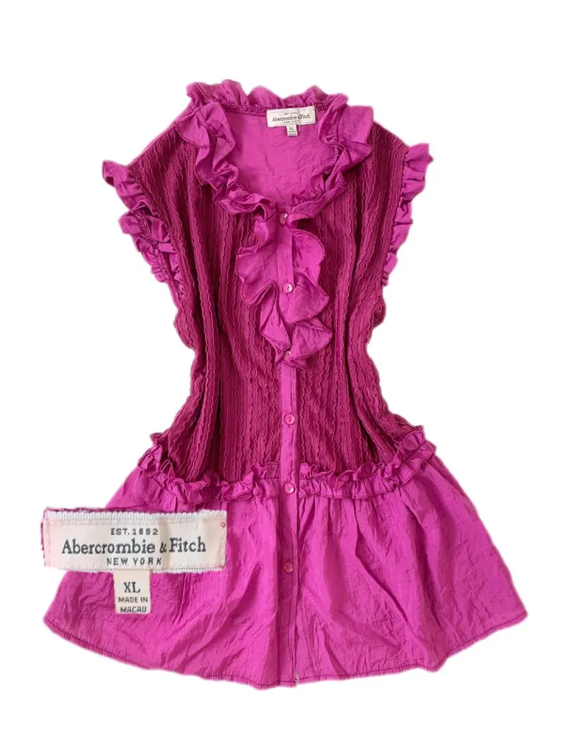 Abercrombie & Fitch Vibrant fuschia ruffled button down slev photo 1