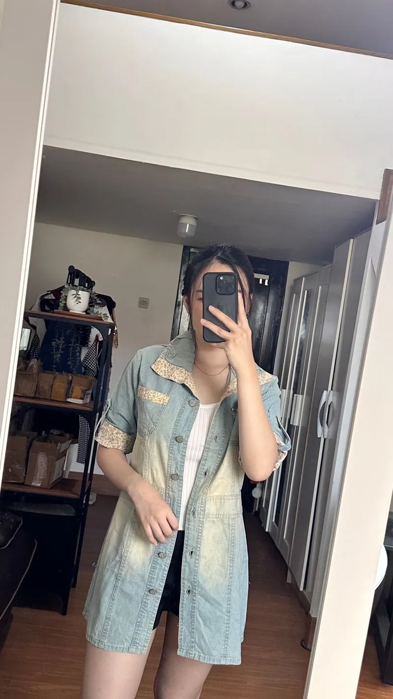 Indie Casual Denim jacket Wanita white blue photo 1