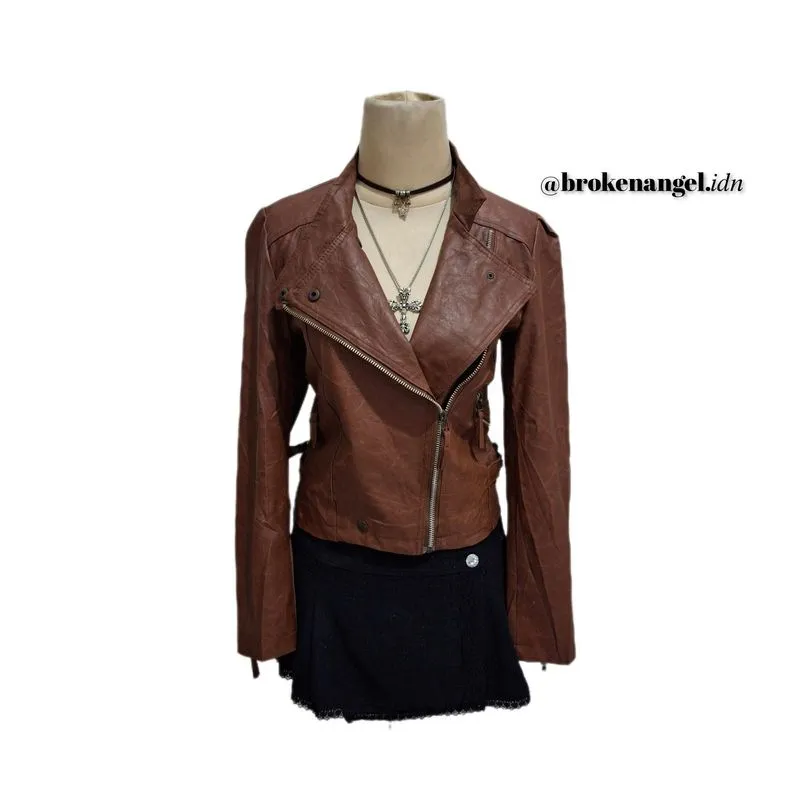 RAMONES BROWN LEATHER JACKET GRUNGE photo 1