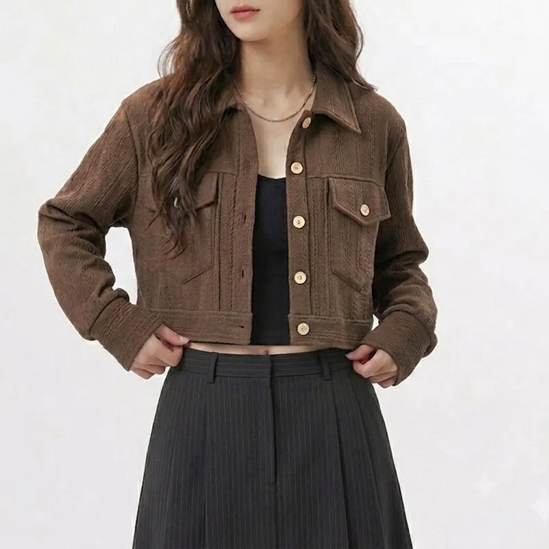 Crop Brown Textured - Kemeja/outer photo 1