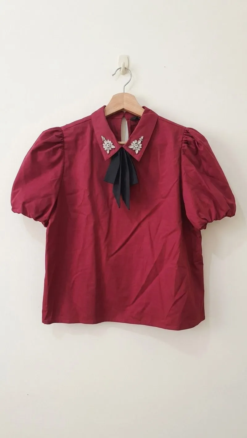The Executive Embellished Maroon Shirt with Ribbon photo 1