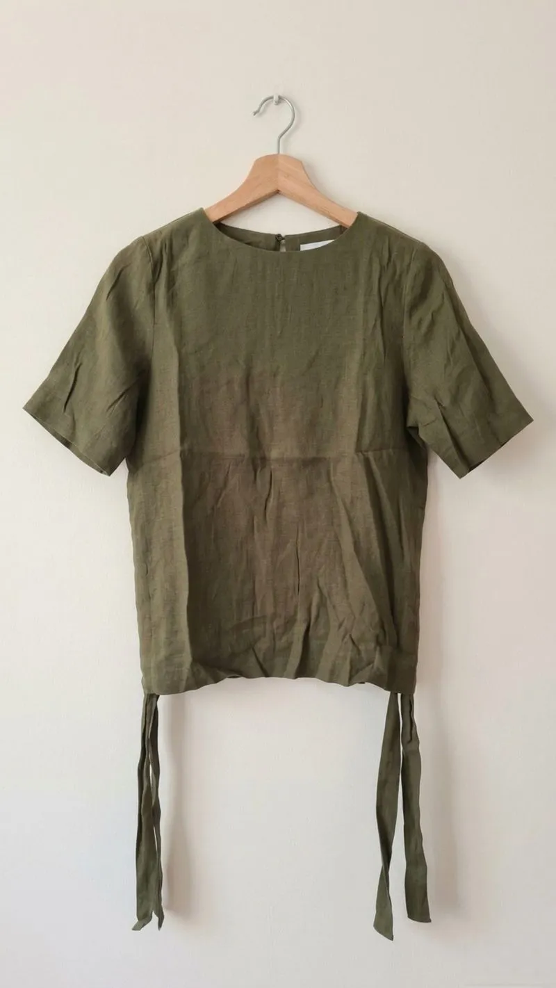 H&M Olive Green Tie Side Blouse photo 1