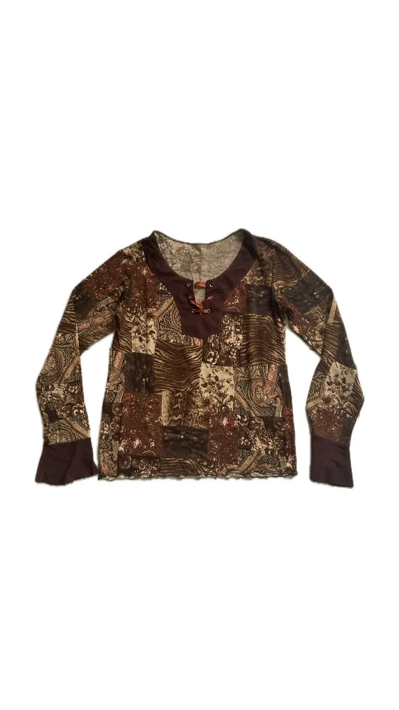 Brown long sleeve patchwork vintage photo 1