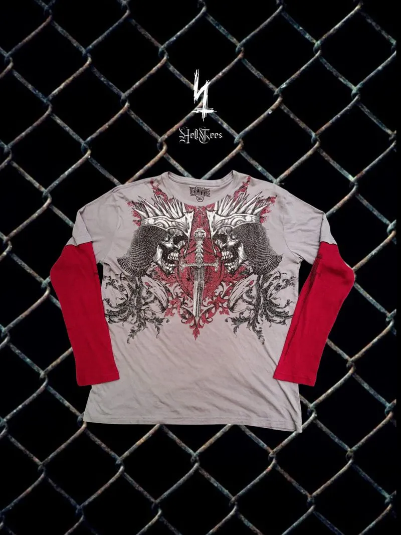 ⚜️ Y2K MMA Elite "Warrior Skull" Double Layered Long Sleeve photo 1