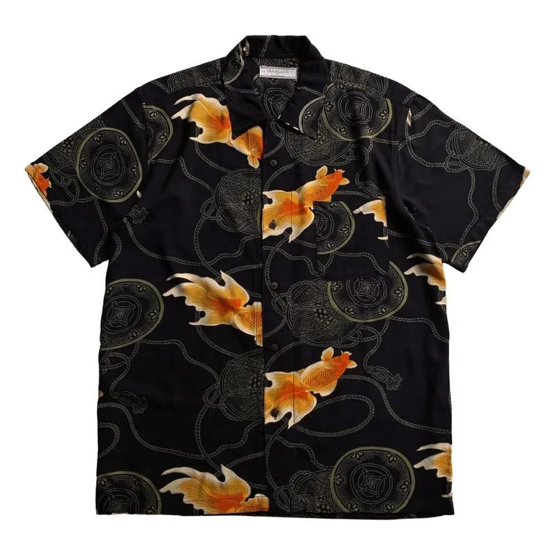 Grangesta Gold Fish Loop Collar Aloha Shirt 100% Rayon photo 1