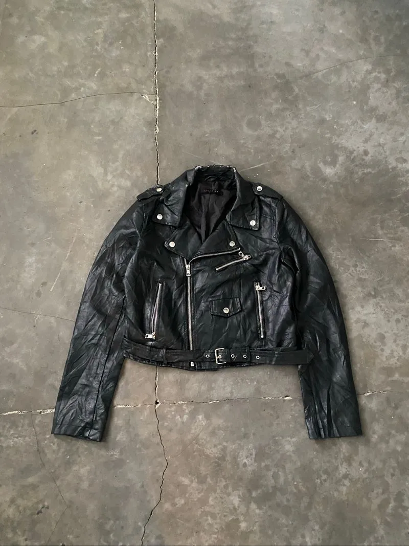 leather jacket ramones sintetis / biker jacket vtg photo 1