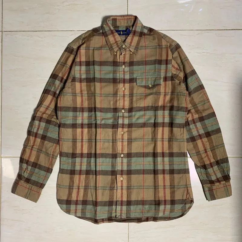 Polo Ralph Lauren Longsleeve Flannel Brown, S on tag, Fit L photo 1