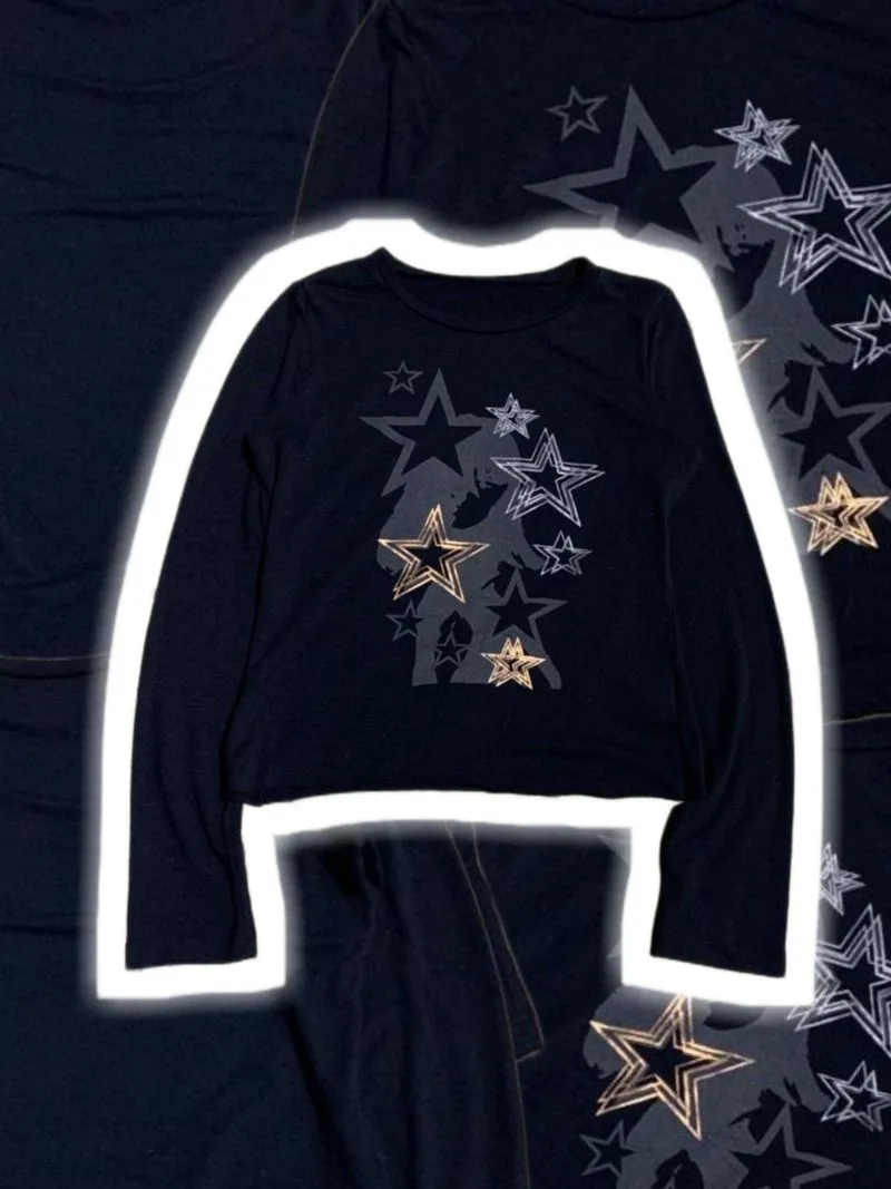 Y2K GOTH LONG SLEEVE STAR GRAPHIC T-SHIRT  photo 1