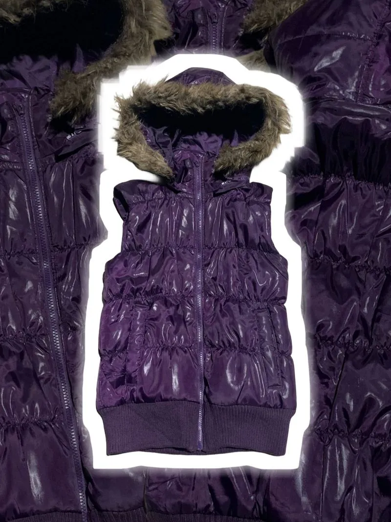 Y2K SATIN PUFFER FUR VEST JACKET  photo 1