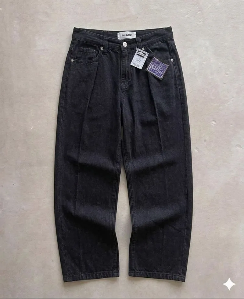 PLAC Jeans Korean Black Denim Wide Leg Loose Pants photo 1