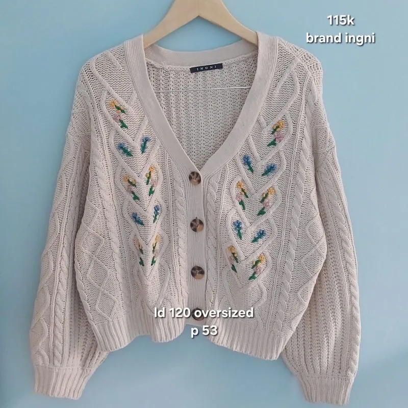 Cardigan knit rajut ingni kepang gembul bunga photo 1