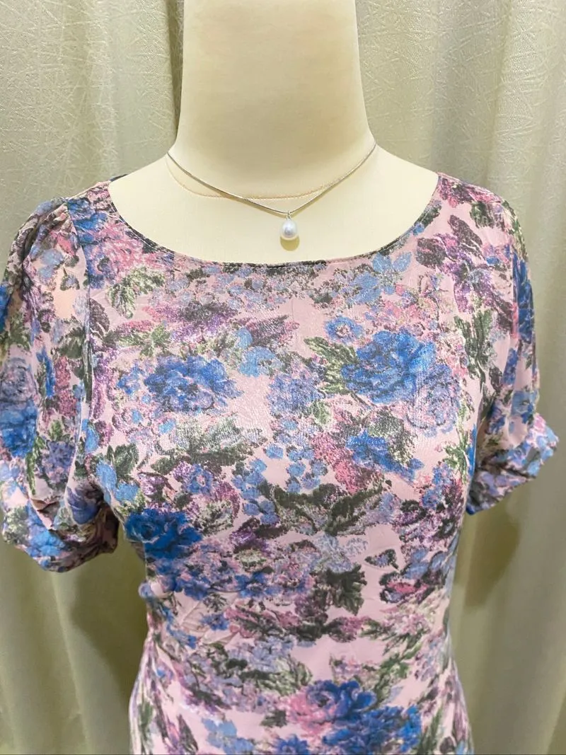 Weaver French-Style Pastel Rose Floral Midi Dress photo 1