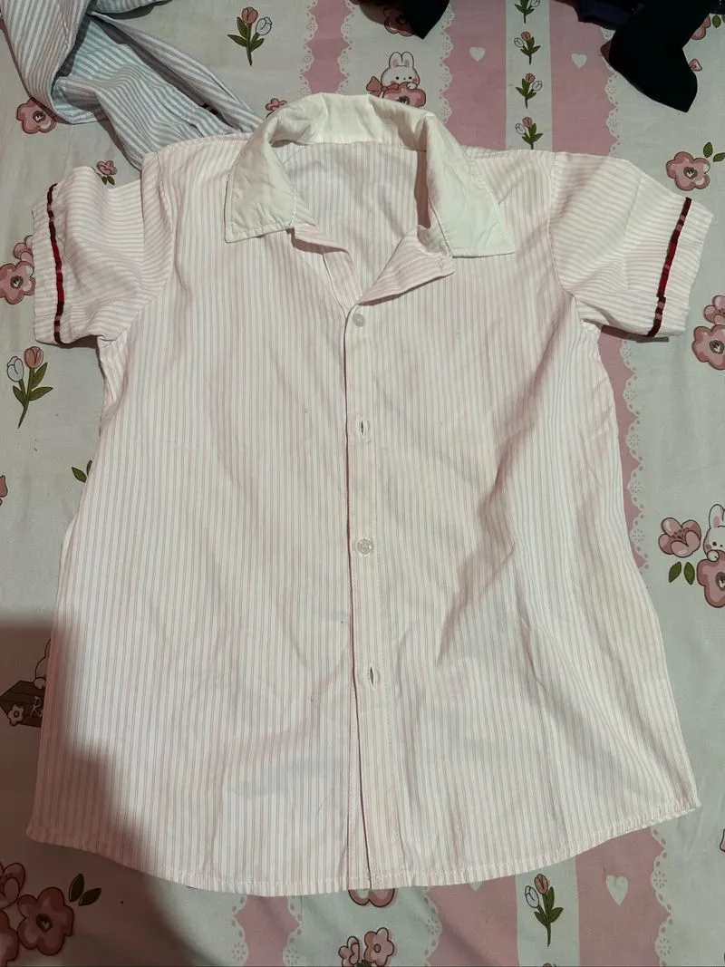 Vintage Pink Striped Button Up Shirt photo 1