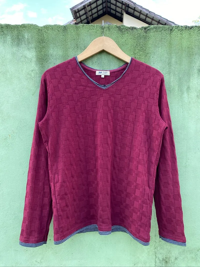 Beams Heart Burgundy Textured Long Sleeve Japanese Vintage photo 1