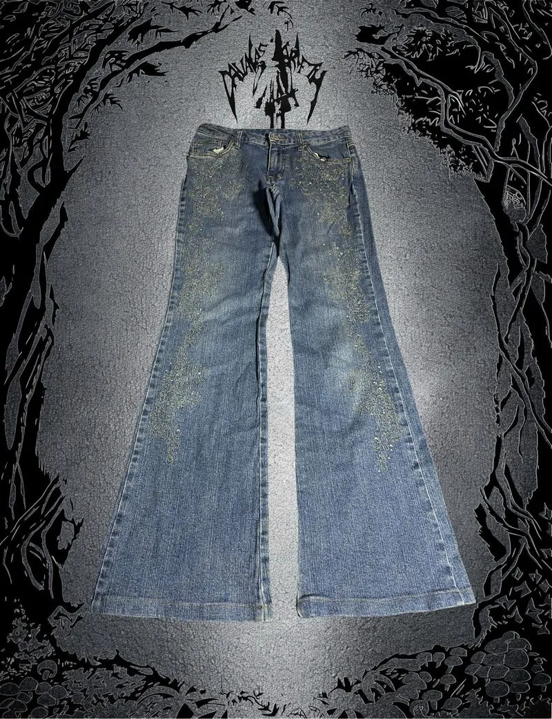 ✮ Vintage Flare Jeans Embroidered Blue Lowwaist Stretch ✮ photo 1