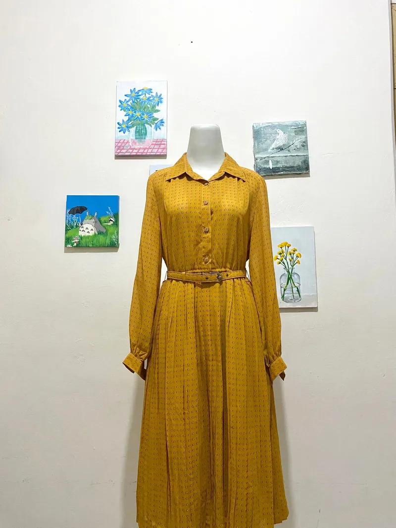Vintage Going out dress Wanita yellow photo 1