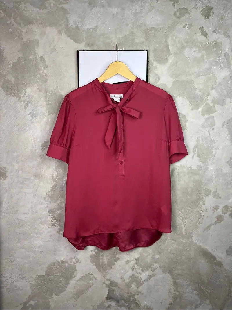D Uniforms By  Christian Dior Maroon Satin Bow Blouse Luxury photo 1