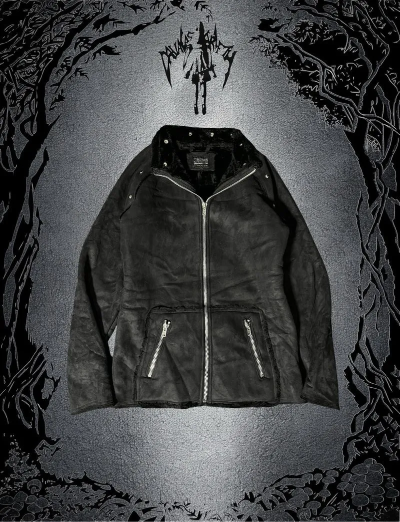 ✮ Vintage Jacket Leather Suede Sherpa Fullblack Zipper ✮ photo 1