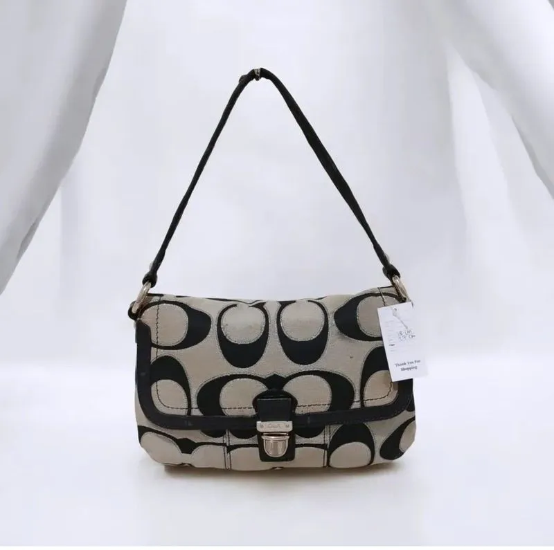 Coach Top Handle Signature Silver Outline Black Pattern Leat photo 1