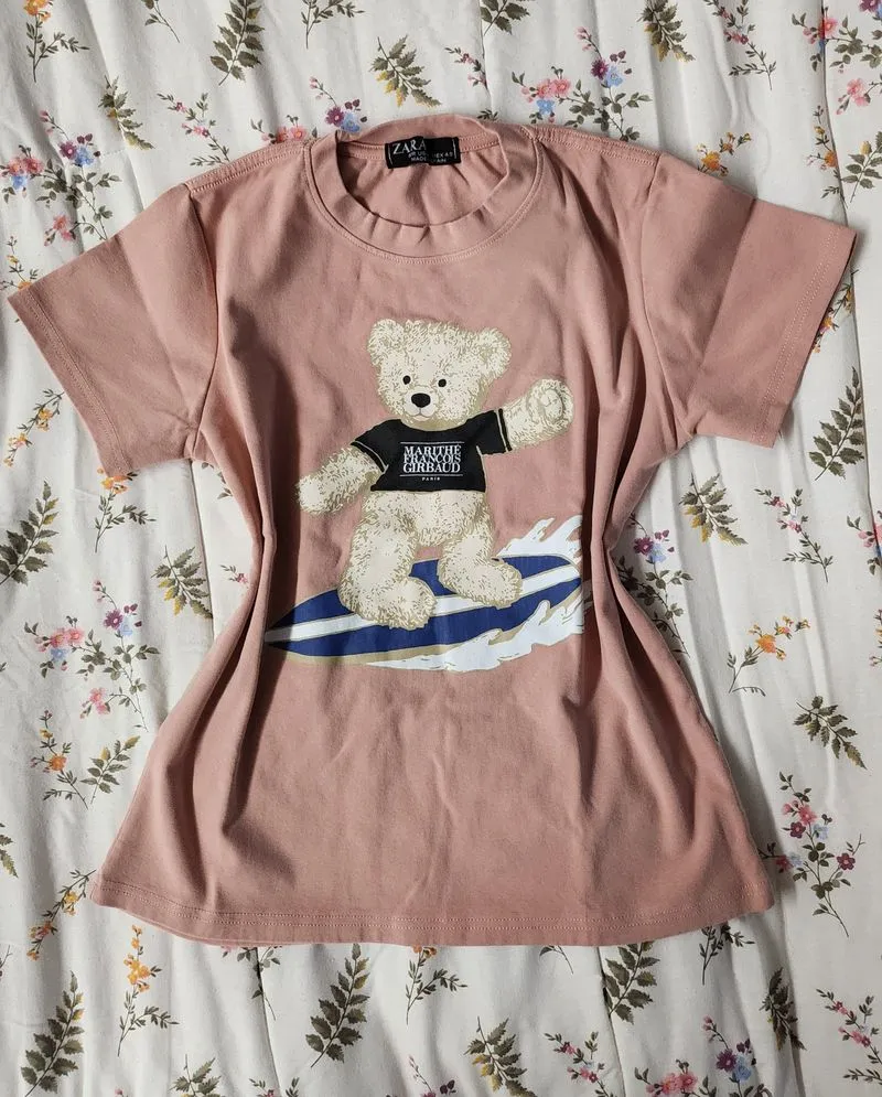 Surfing bear pink tee  photo 1