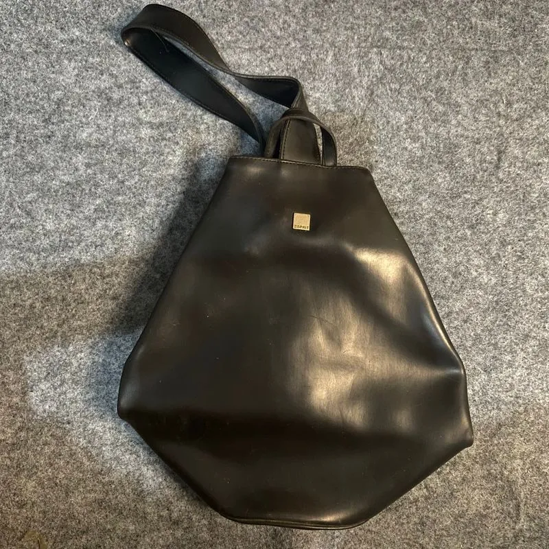 esprit black leather backpack photo 1