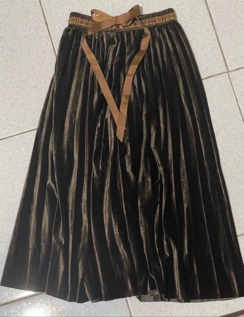 NEW rok plisket bludru premium warna coklat mengkilat photo 1